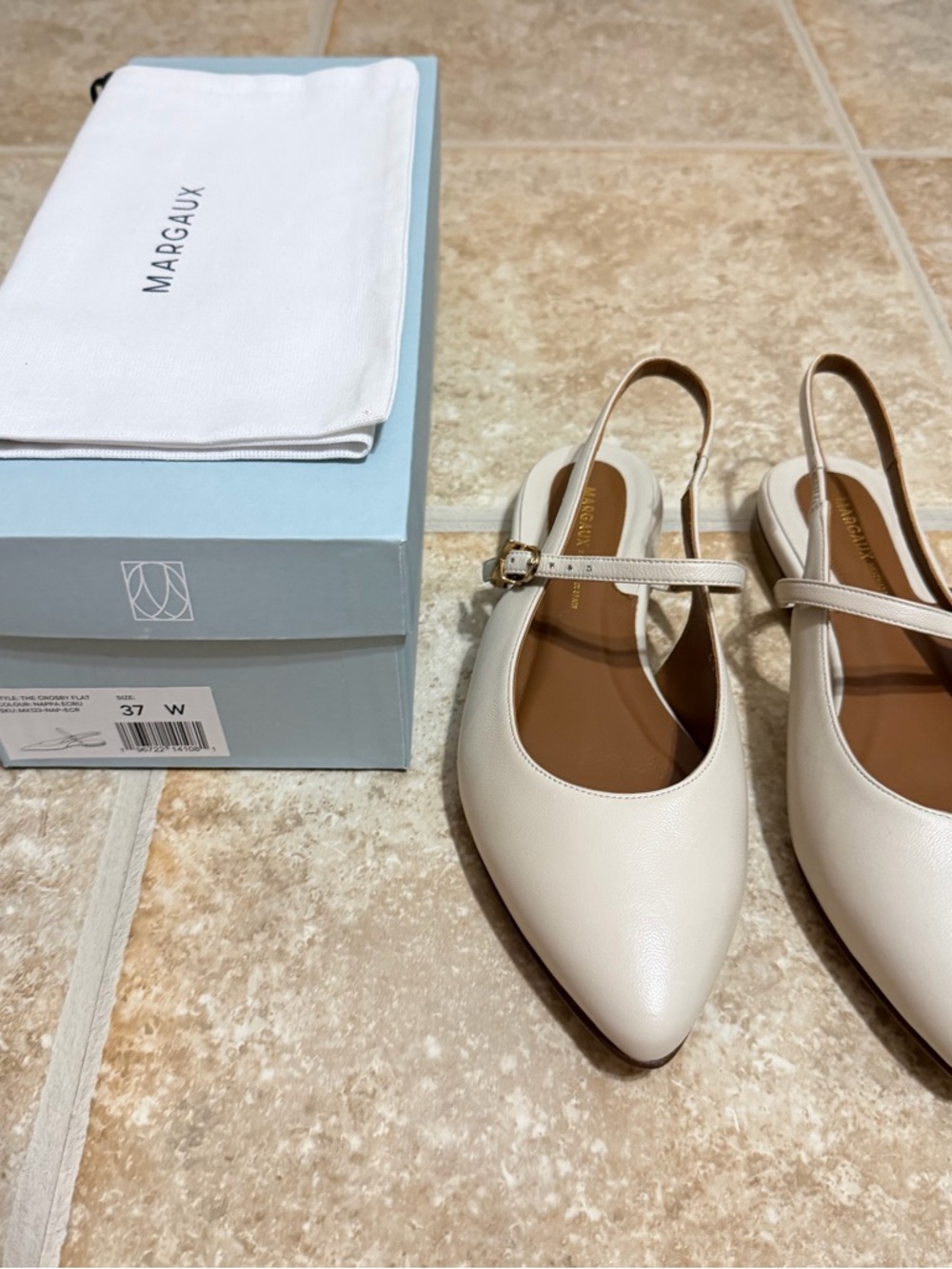 Margaux The Crosby Slingback Flat in Ecru Napa Size 7